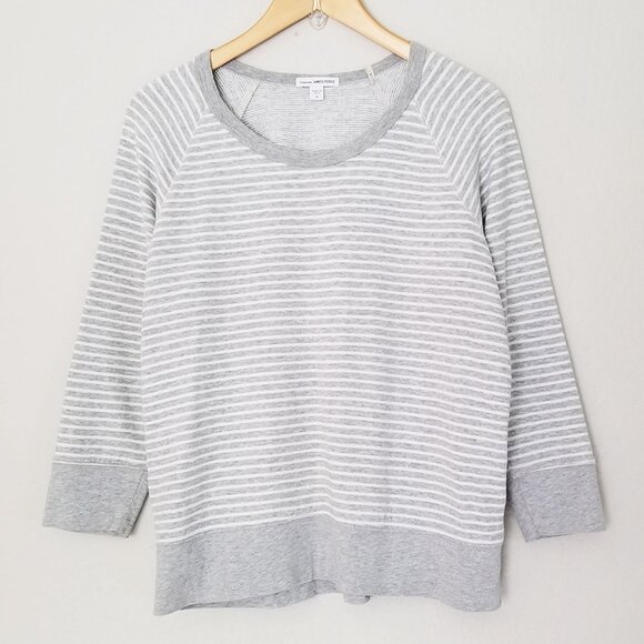 JAMES PERSE Raglan Pullover Sweatshirt Top Gray White Striped Cotton 3 L $145 - Picture 3 of 15